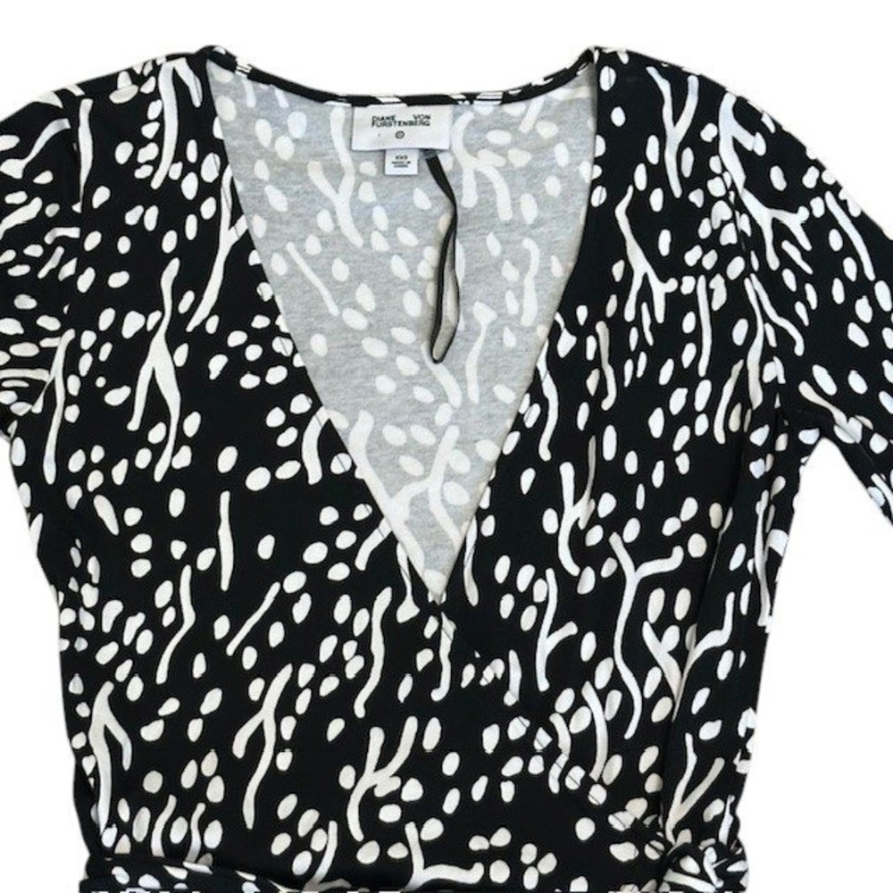 Diane Von Furstenburg (DVF) Target Wrap Dress Black White Print Midi Size XXS - Picture 8 of 15